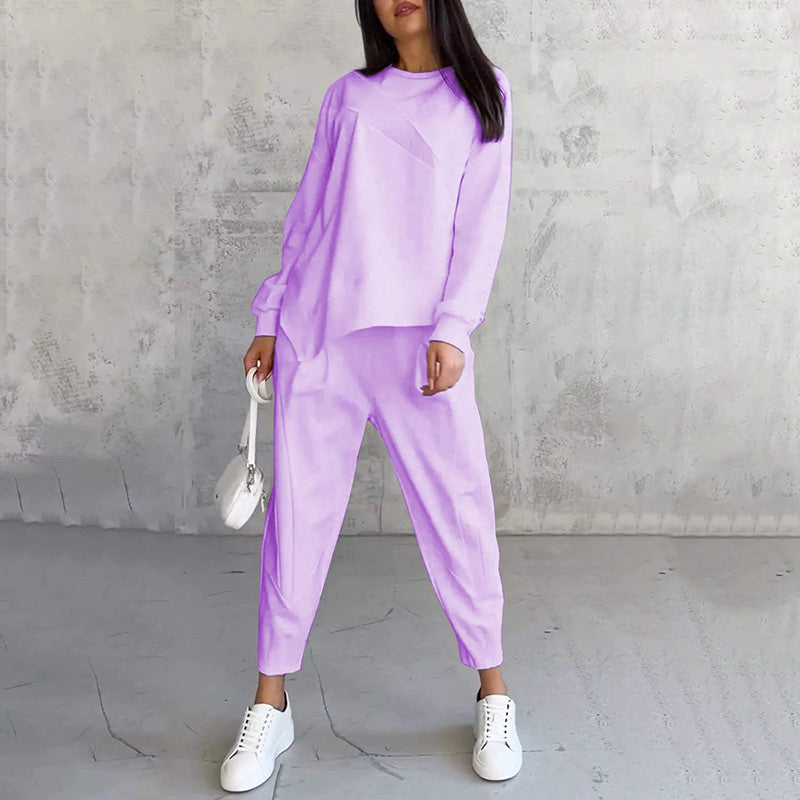 Women's Long-Sleeve Irregular Hem Sweatshirts & Pants Set