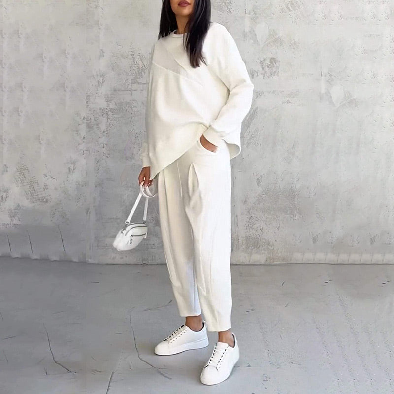 Women's Long-Sleeve Irregular Hem Sweatshirts & Pants Set