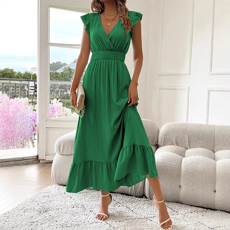💃LAST DAY SALE 50% OFF!!⏰V-Neck Ruffled Waist-Defining Maxi Dress