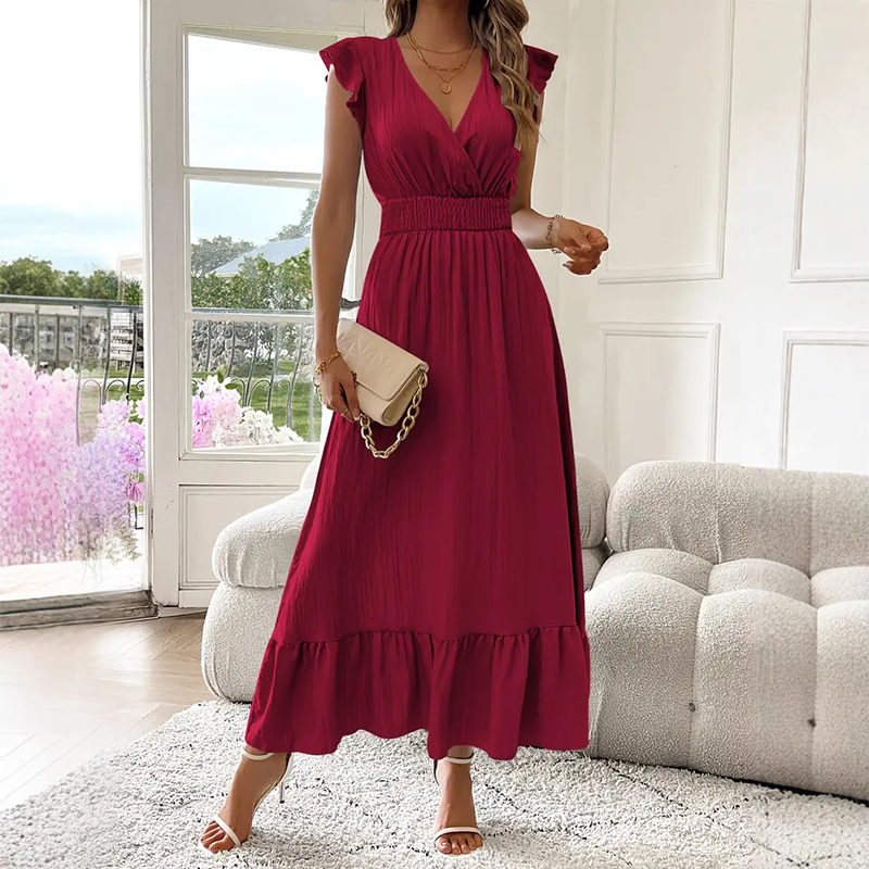 💃LAST DAY SALE 50% OFF!!⏰V-Neck Ruffled Waist-Defining Maxi Dress
