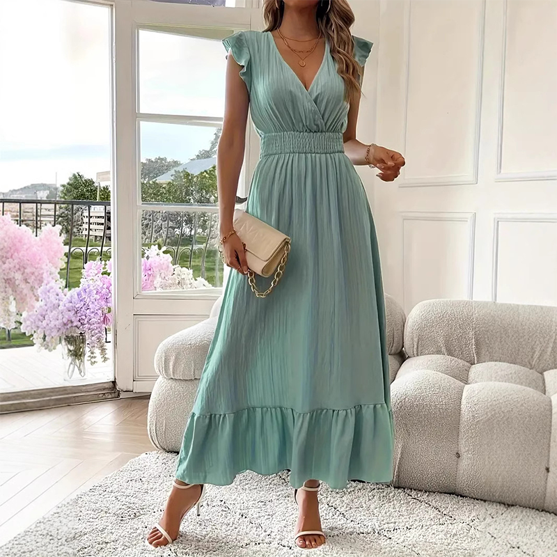💃LAST DAY SALE 50% OFF!!⏰V-Neck Ruffled Waist-Defining Maxi Dress