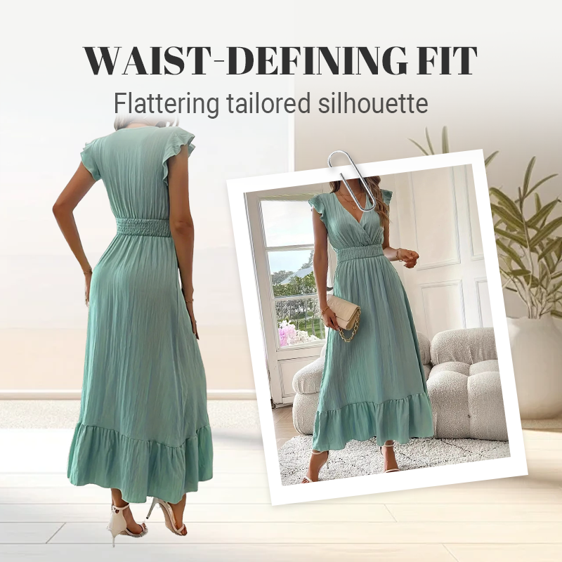 💃LAST DAY SALE 50% OFF!!⏰V-Neck Ruffled Waist-Defining Maxi Dress