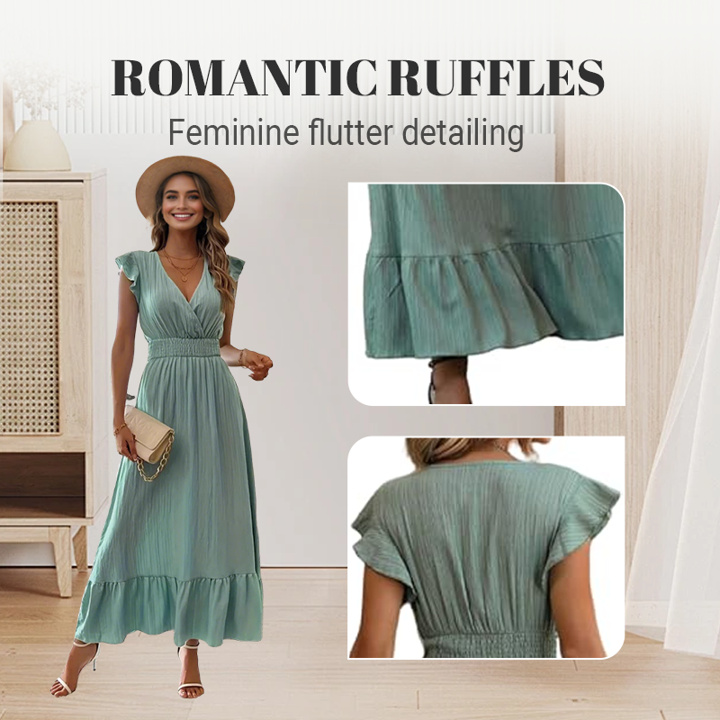 💃LAST DAY SALE 50% OFF!!⏰V-Neck Ruffled Waist-Defining Maxi Dress
