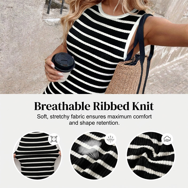 Sleeveless Striped Ribbed Knit Dress