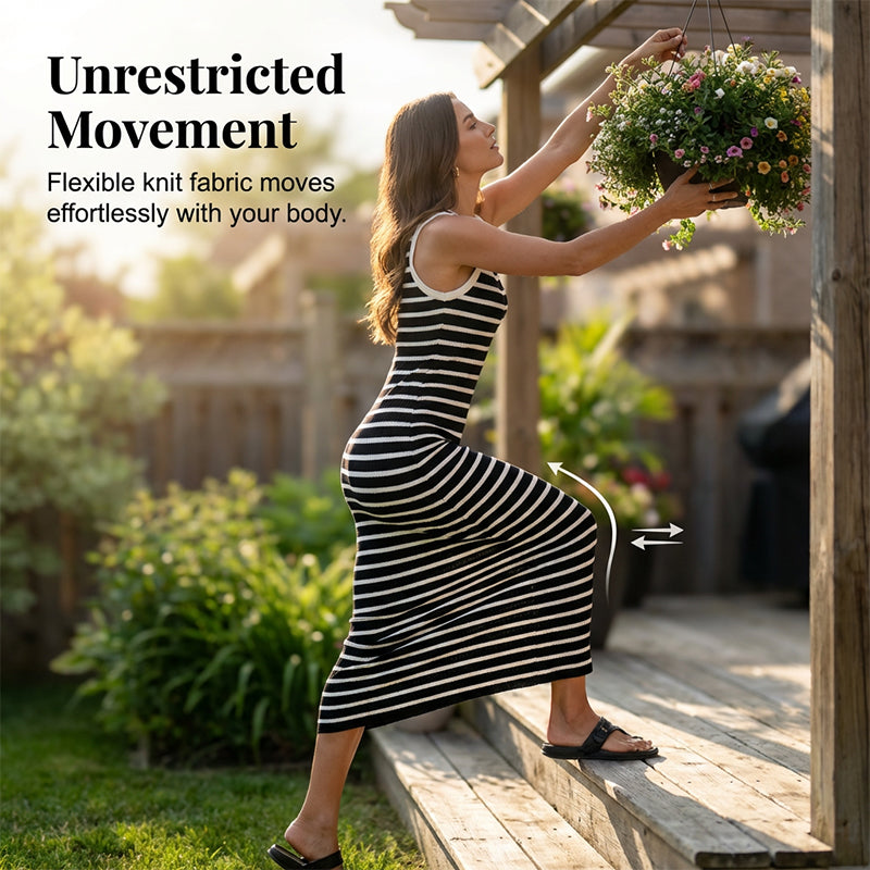 Sleeveless Striped Ribbed Knit Dress