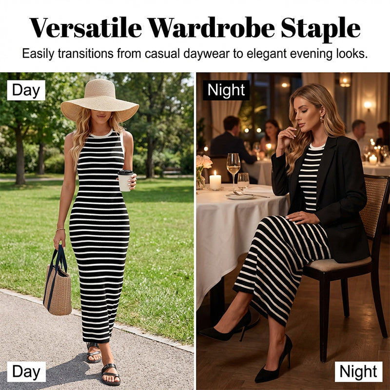Sleeveless Striped Ribbed Knit Dress
