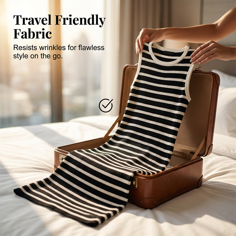 Sleeveless Striped Ribbed Knit Dress