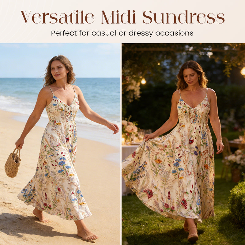 Plus Size Floral Print Spaghetti Strap Midi Dress