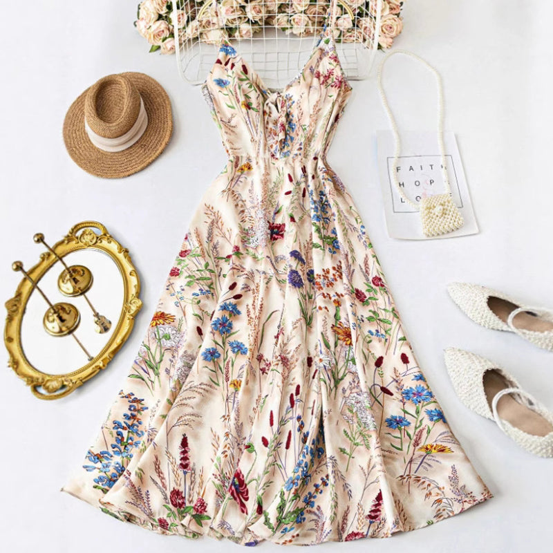 Plus Size Floral Print Spaghetti Strap Midi Dress