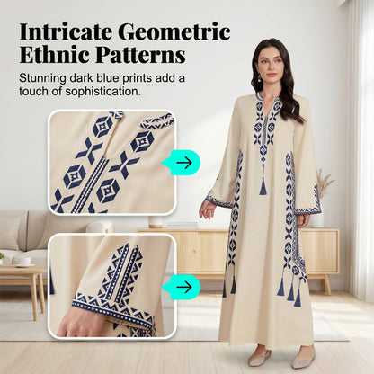 Women's Ethnic Print V-Neck Kaftan Dress