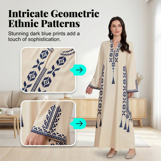 Women's Ethnic Print V-Neck Kaftan Dress
