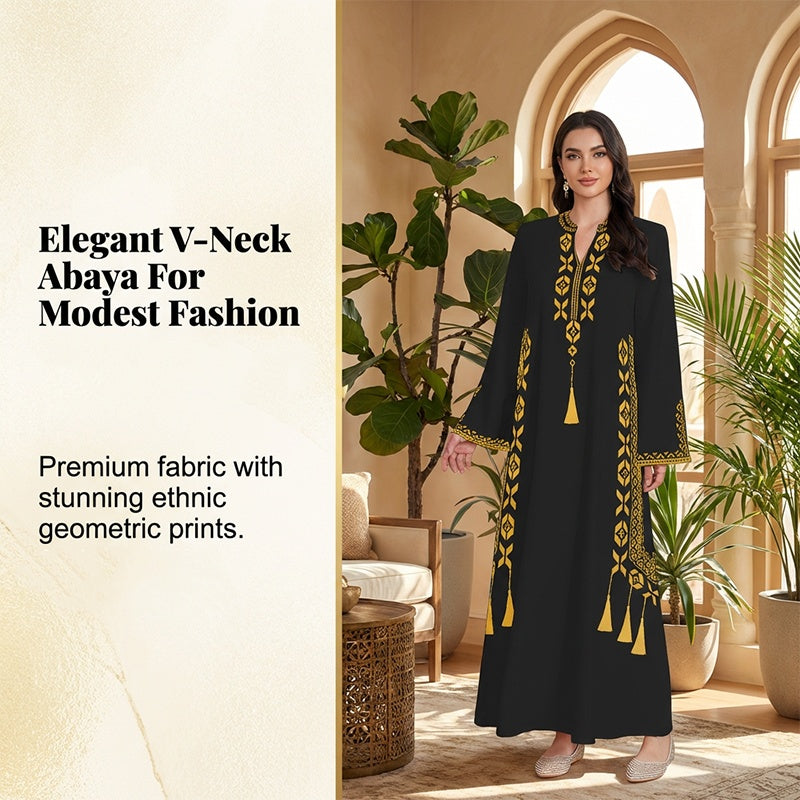 Women's Ethnic Print V-Neck Kaftan Dress