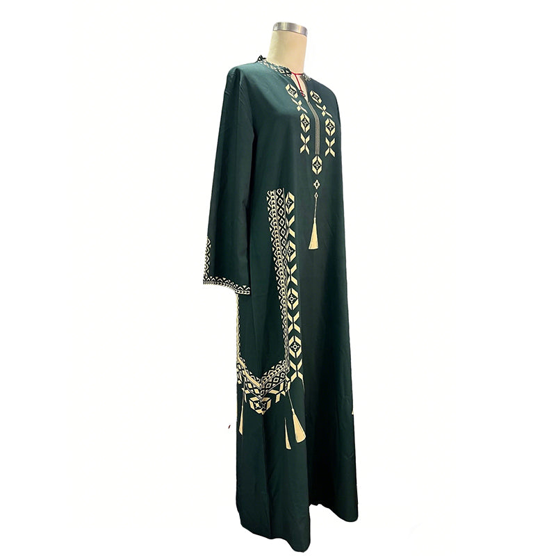 Women's Ethnic Print V-Neck Kaftan Dress