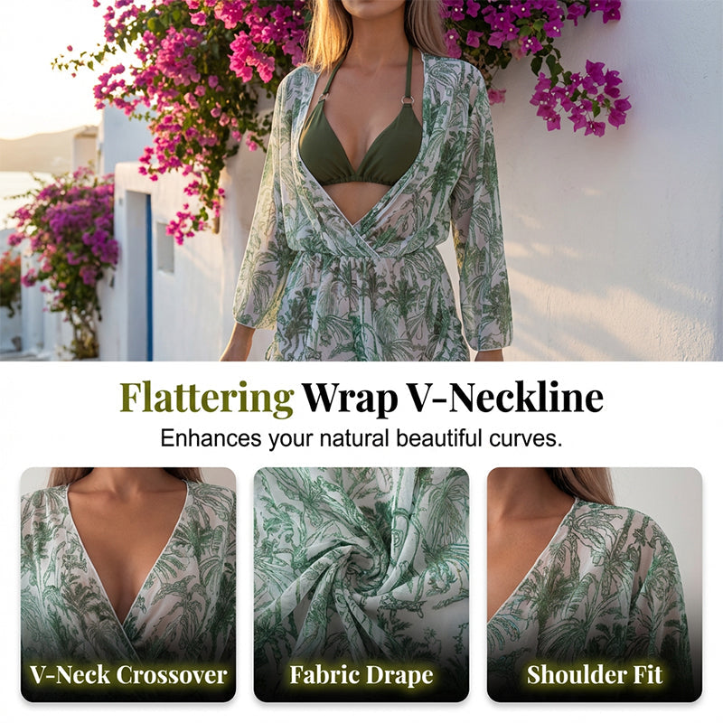 3-Piece Bikini Set with Sheer Romper Cover-Up