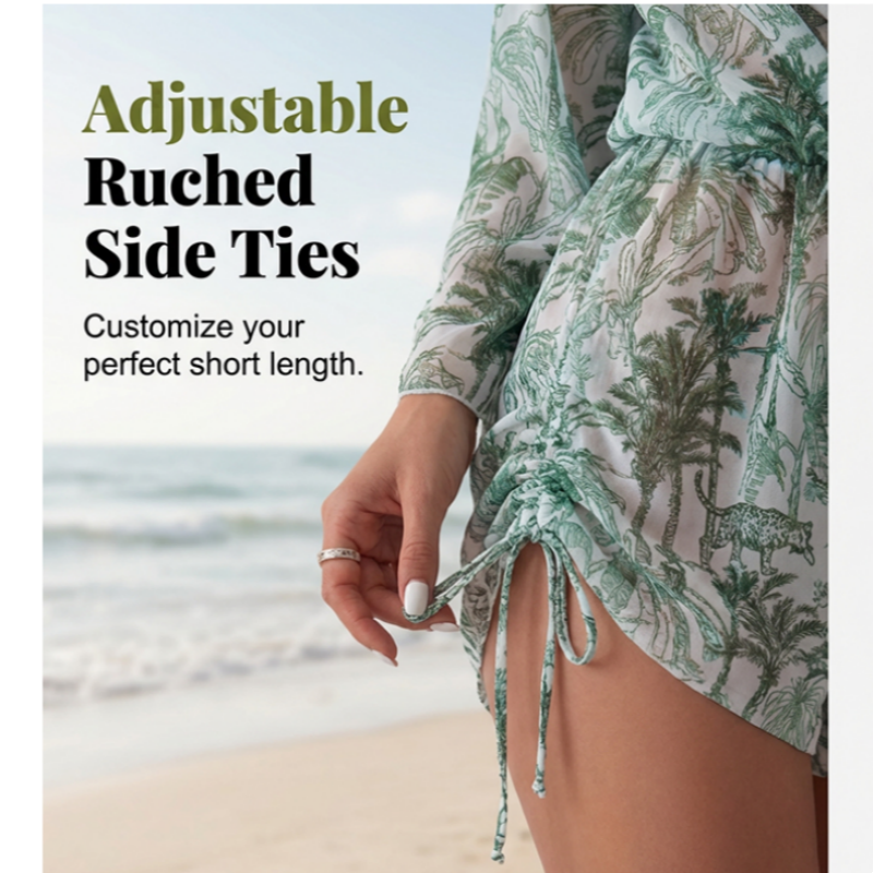 3-Piece Bikini Set with Sheer Romper Cover-Up