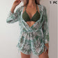 3-Piece Bikini Set with Sheer Romper Cover-Up