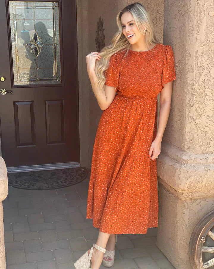⏳Limited-time 50% discount!!💞2026 Women's Casual Floral Print Short Flutter Sleeve Smocked High Waist Flowy Maxi Dress