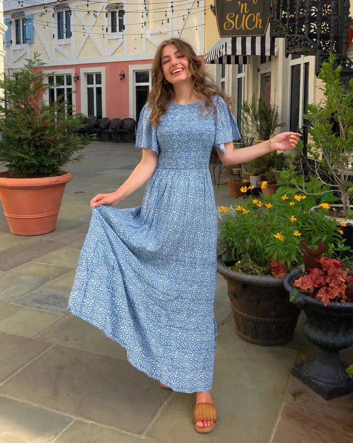 ⏳Limited-time 50% discount!!💞2026 Women's Casual Floral Print Short Flutter Sleeve Smocked High Waist Flowy Maxi Dress