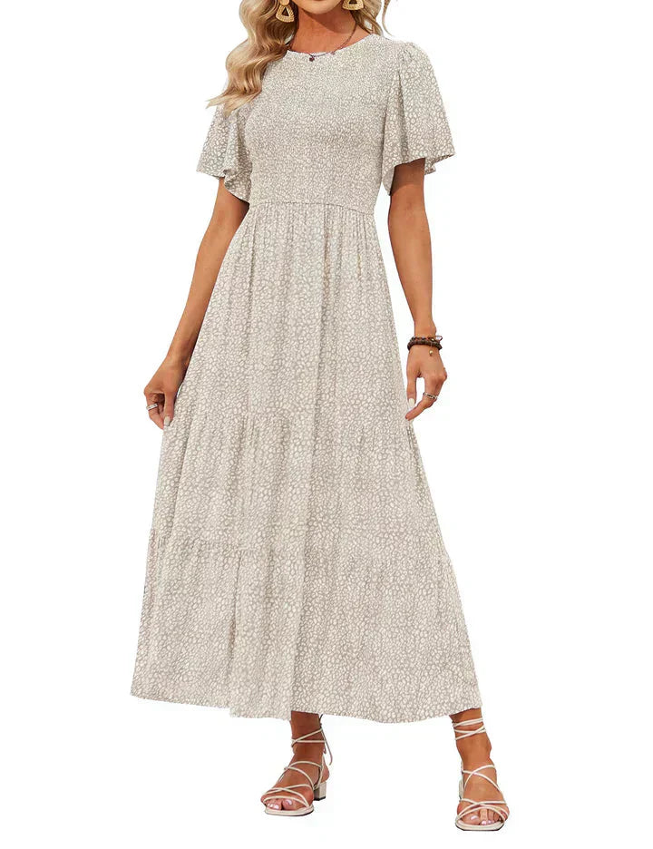 ⏳Limited-time 50% discount!!💞2026 Women's Casual Floral Print Short Flutter Sleeve Smocked High Waist Flowy Maxi Dress