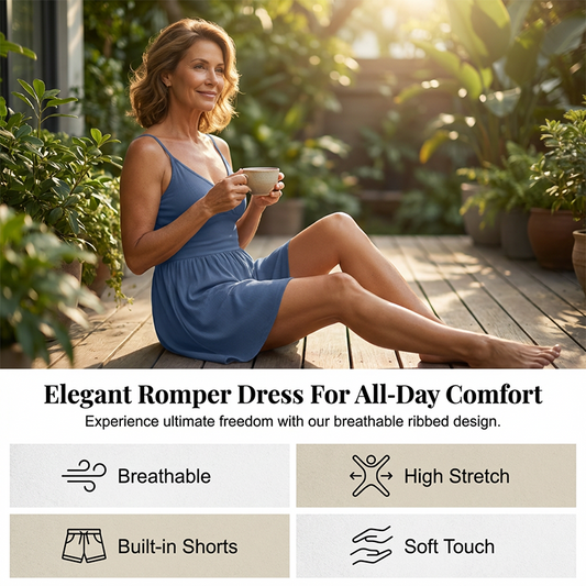 🥳2026 HOT SALE🥳💞50K+ SOLD!💕🌿 50% OFF! Women‘s Ribbed Knit Romper – Breathable & skin-friendly, keeps shape. Flared skirt with hidden shorts, no riding up. 6 colors. Effortless everyday elegance. 👙✅
