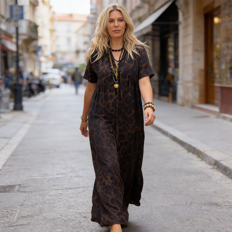 💞New arrival 60% OFF for a Limited Time!!👗WOMEN'S V-NECK LEOPARD PRINT MAXI DRESS! 💎