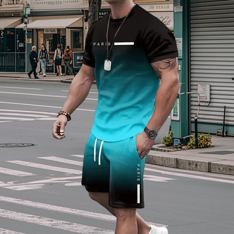 🏖️Summer Cool Deal: ONLY ￡15.99!!😎Men's Gradient Color T-Shirt & Shorts Set