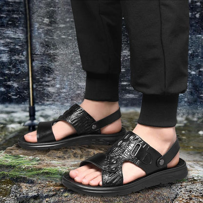 👞 50% OFF NOW! 🌿 Dual-Use Hollow Breathable Men’s Cowhide Sandals – Indoor/Outdoor, Cushioned Sole & Perfect for Summer Comfort ☀️