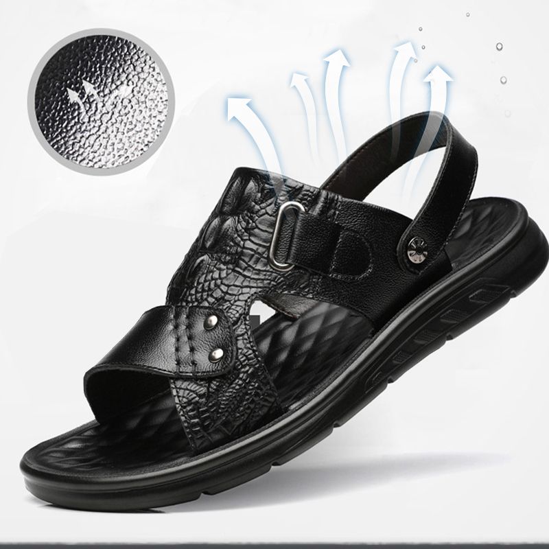 👞 50% OFF NOW! 🌿 Dual-Use Hollow Breathable Men’s Cowhide Sandals – Indoor/Outdoor, Cushioned Sole & Perfect for Summer Comfort ☀️