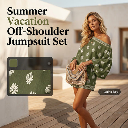 🔥While Supplies Last 50% OFF!🎉 Bohemian Off-Shoulder Printed Jumpsuit Set