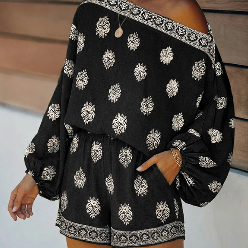 🔥While Supplies Last 50% OFF!🎉 Bohemian Off-Shoulder Printed Jumpsuit Set
