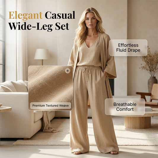 3-PCS SET🧥Elegant Wide-Leg Trousers, Inner Top & Cardigan📦Free Shipping✈️