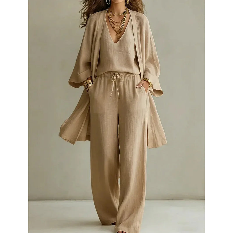 3-PCS SET🧥Elegant Wide-Leg Trousers, Inner Top & Cardigan📦Free Shipping✈️