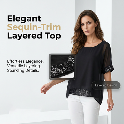 🌟 LIMITED-TIME 50% OFF! 👚 Women's Casual Round Neck Top with Sequin Trim – Sparkling, Relaxed Fit, Versatile 🎀