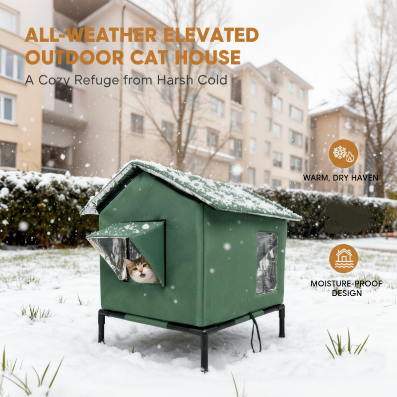 ⏰🔥LIMITED TIME 50% OFF! 🐈 All-Weather Elevated Outdoor Cat House – Waterproof, Insulated & Foldable for Cozy Comfort 🌧️✨~