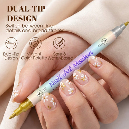 🥳2026 HOT SALE🥳💞50K+ SOLD!✨🎨 50% OFF! Dual-Tip Nail Art Marker Pen SetQuick‑dry, no UV lamp. Fine & brush tips. 12/24 vibrant colors. Easy DIY at home. No smudges, just art! 💅🖌️