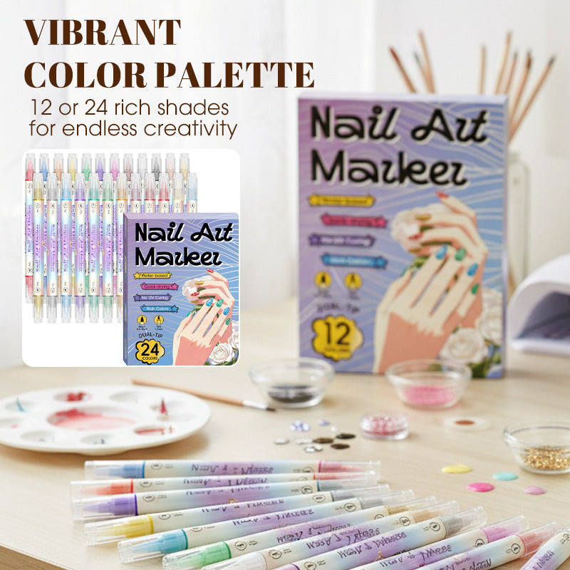 🥳2026 HOT SALE🥳💞50K+ SOLD!✨🎨 50% OFF! Dual-Tip Nail Art Marker Pen SetQuick‑dry, no UV lamp. Fine & brush tips. 12/24 vibrant colors. Easy DIY at home. No smudges, just art! 💅🖌️