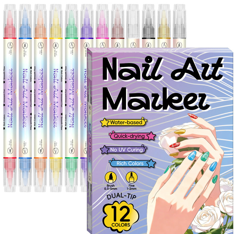🥳2026 HOT SALE🥳💞50K+ SOLD!✨🎨 50% OFF! Dual-Tip Nail Art Marker Pen SetQuick‑dry, no UV lamp. Fine & brush tips. 12/24 vibrant colors. Easy DIY at home. No smudges, just art! 💅🖌️