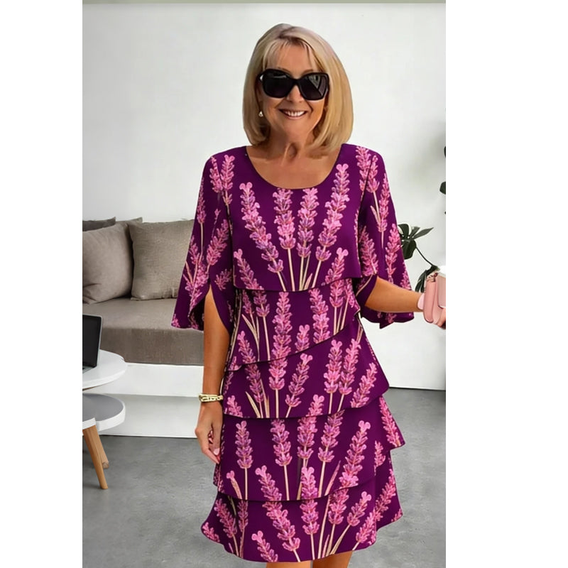 👗 60% OFF! ✨ Tiered Midi Dress – Floral Pattern, Split Sleeves, Flowy, Elegant 🌸