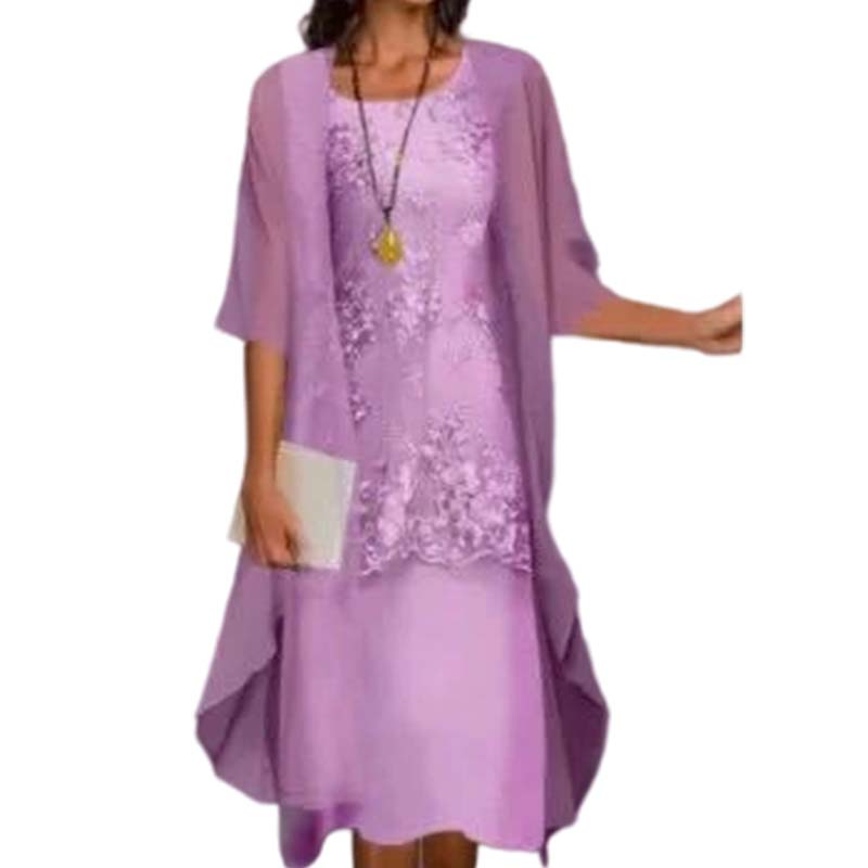 Women's Knee-Length Formal Dress and Cardigan Set