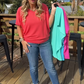 Summer V-Neck Ribbed Fit Short Sleeve Top
