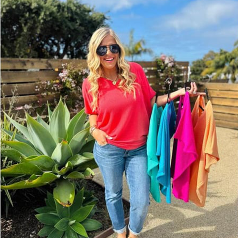 Summer V-Neck Ribbed Fit Short Sleeve Top