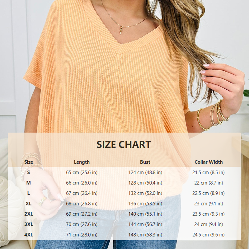 Summer V-Neck Ribbed Fit Short Sleeve Top