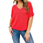 Summer V-Neck Ribbed Fit Short Sleeve Top