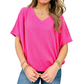Summer V-Neck Ribbed Fit Short Sleeve Top