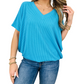 Summer V-Neck Ribbed Fit Short Sleeve Top