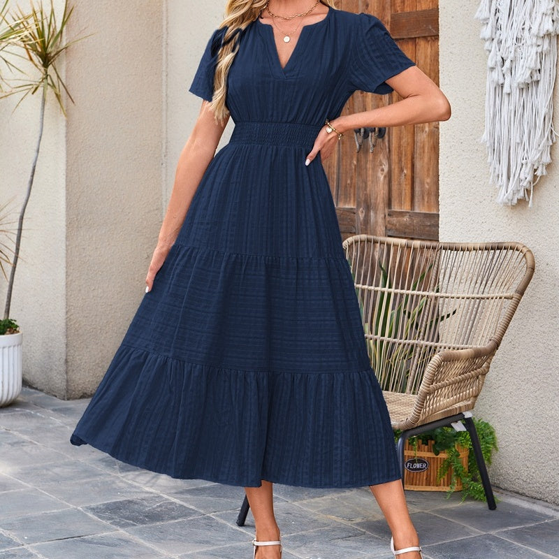 💜 LAST DAY PROMOTION - 50%OFF 💜💐Women's Lightweight Short Sleeve V Neck Elastic Waist Dress