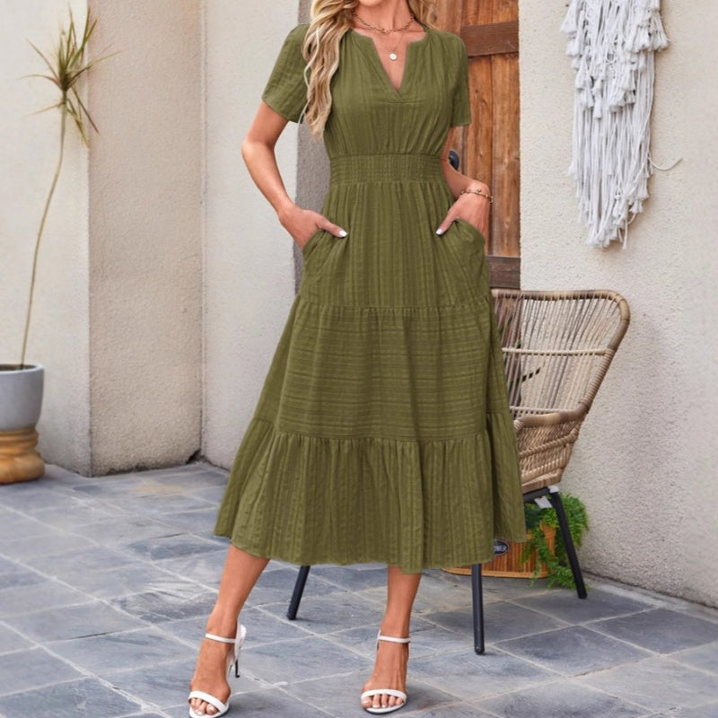 💜 LAST DAY PROMOTION - 50%OFF 💜💐Women's Lightweight Short Sleeve V Neck Elastic Waist Dress
