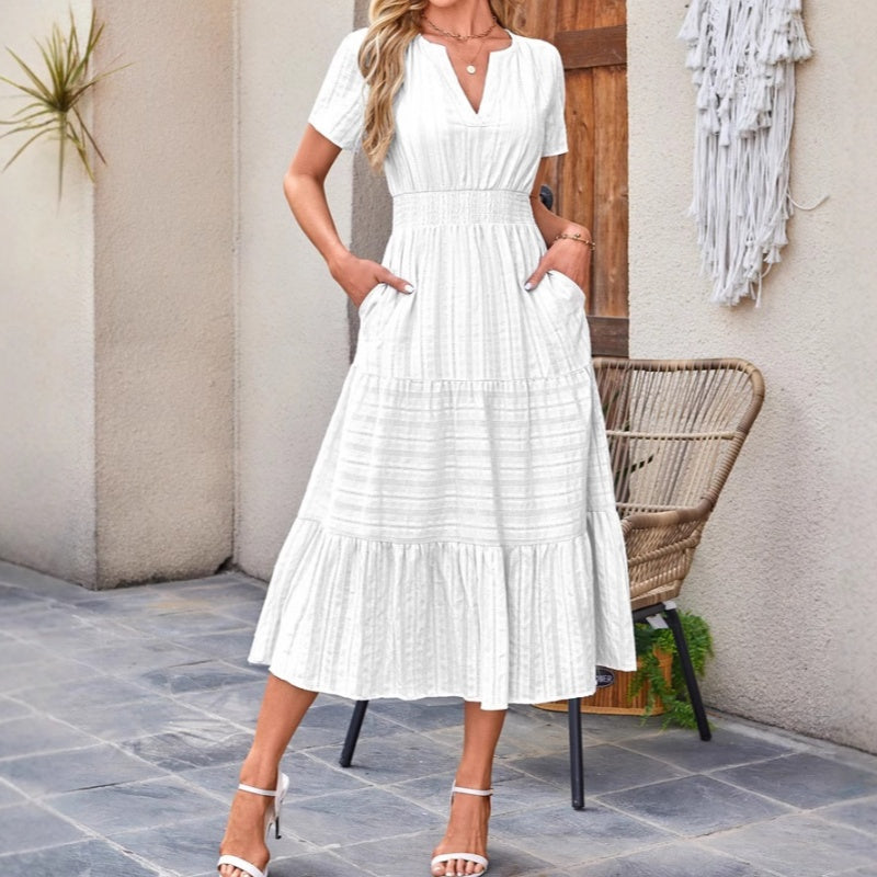 💜 LAST DAY PROMOTION - 50%OFF 💜💐Women's Lightweight Short Sleeve V Neck Elastic Waist Dress