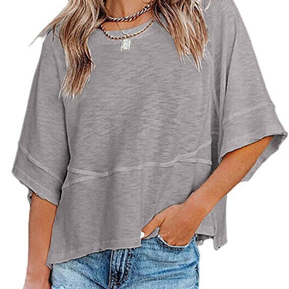 ☀️2026 HOT SALE 50% OFF💃🌸Women's Solid Color Splicing Loose Five Points Flare Sleeve T-Shirt