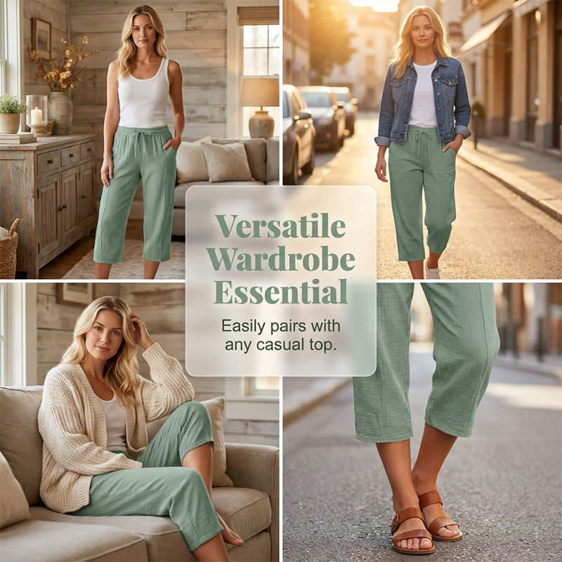 🌞Summer Hot Sale-60% Off!!🌿Women's Solid-Color Pleated Cotton-Linen Cropped Pants